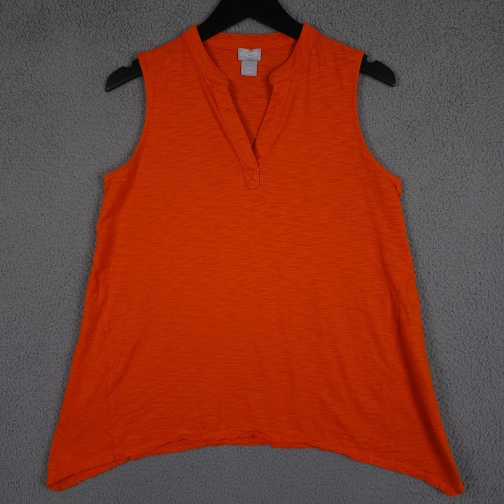 Chicos Shirt Womens 1 US Medium Orange Sleeveless Asymmetrical Tunic Tank Top